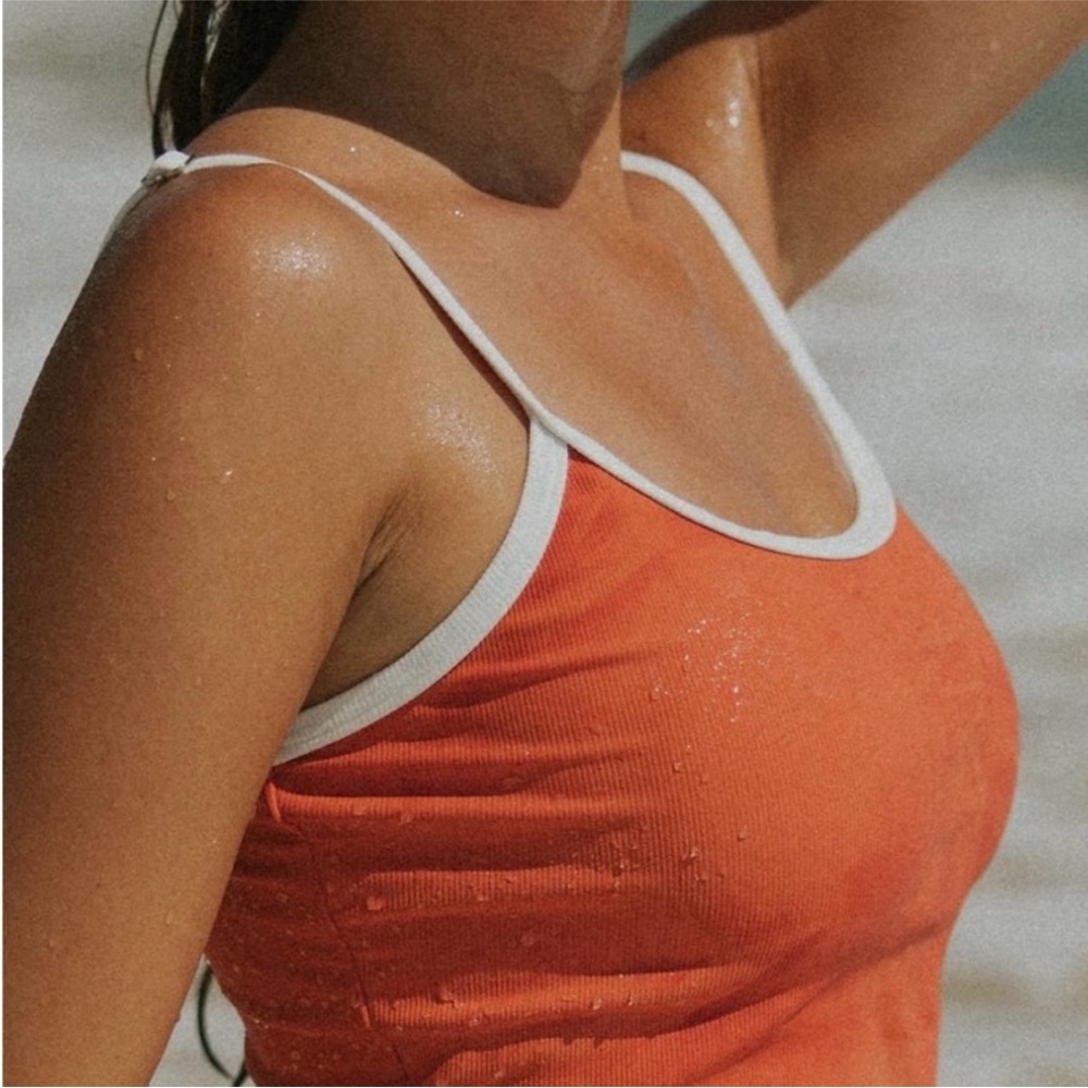 NWT! Geode Coral Swim Set with White Trim (2 tops & bottom!) Super Flattering! - Picture 7 of 15